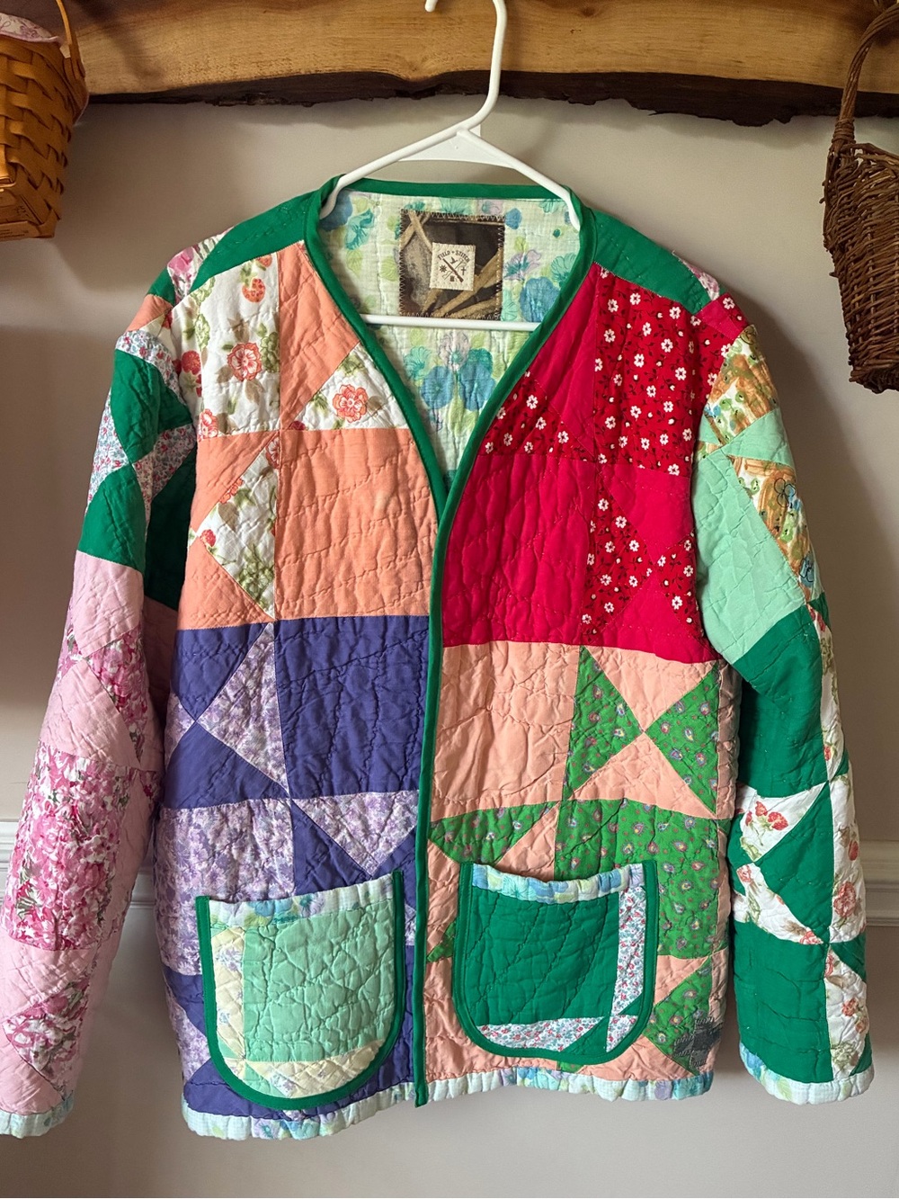 Field + Stitch Handmade Patchwork Vintage Giant Ohio Star Quilt Jacket L